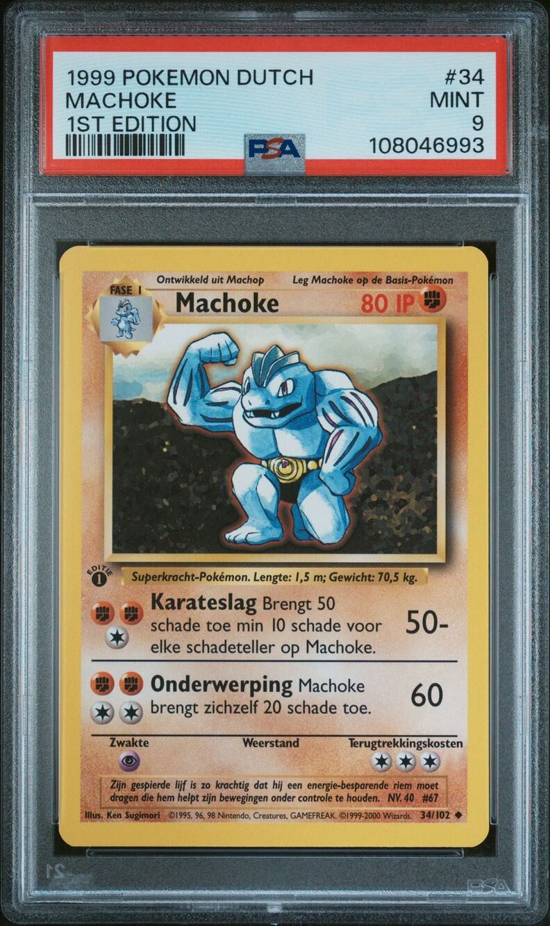 PSA 9 MINT Machoke 1st Edition 34/102 Pokémon 1999 Dutch Base Set (CGC/BGS)
